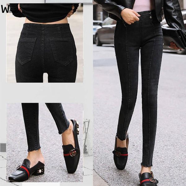 with button streetwear tight denim trousers skinny ankle-length for women jeans side zipper high waisted pencil pants women's, Blue
with button streetwear tight denim trousers skinny ankle-length for women jeans side zipper high waisted pencil pants women's, Blue