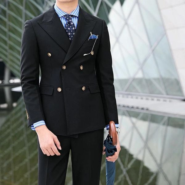 men's suits & blazers 2021 style british double breasted formal dress suit men black homme fashion groom slim fit business tuxedos, White;black
men's suits & blazers 2021 style british double breasted formal dress suit men black homme fashion groom slim fit business tuxedos, White;black