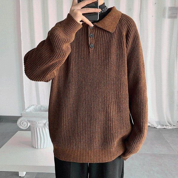 autumn turn-down collar men sweater loose retro personality korean trend student solid color male sweaters men's, White;black
autumn turn-down collar men sweater loose retro personality korean trend student solid color male sweaters men's, White;black