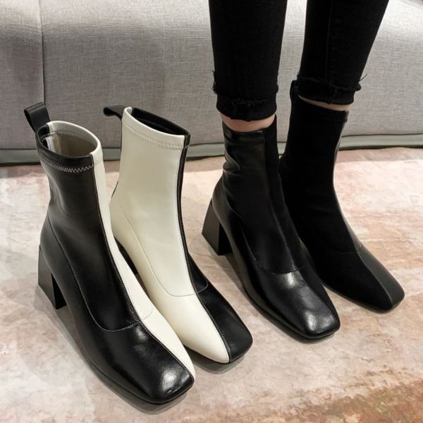 women shoes real leather ankle boots square toe thick heel slip on sock boots ladies footwear party boots size 34-40, Black
women shoes real leather ankle boots square toe thick heel slip on sock boots ladies footwear party boots size 34-40, Black
