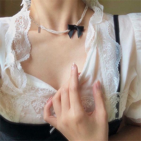 korean black bowknot pearl link chain choker necklace for women girl metal short sweater chain party jewelry collares, Silver
korean black bowknot pearl link chain choker necklace for women girl metal short sweater chain party jewelry collares, Silver