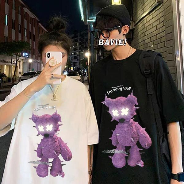 men's t-shirts cotton casual graphic t shirts fashion bear's eyes reflective pint man and women short sleeves harajuku shirt, White;black
men's t-shirts cotton casual graphic t shirts fashion bear's eyes reflective pint man and women short sleeves harajuku shirt, White;black