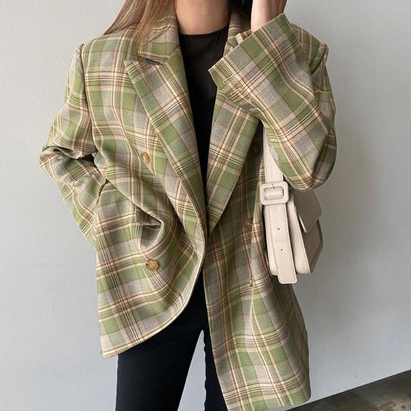 women's suits & blazers vintage loose women plaid blazer 2021 autumn chic double breasted female full sleeve suit jackets stylish ladie, White;black
women's suits & blazers vintage loose women plaid blazer 2021 autumn chic double breasted female full sleeve suit jackets stylish ladie, White;black