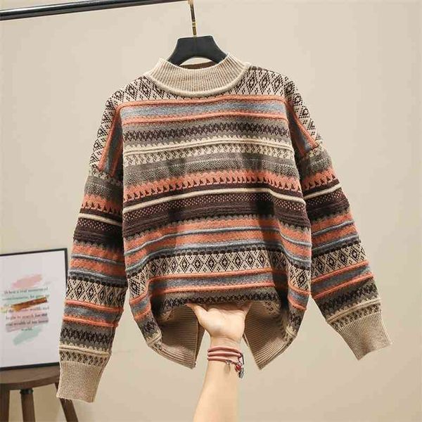 autumn winter women's sweater european style half high neck striped jacquard pullover loose casual s ll296 210506, White;black
autumn winter women's sweater european style half high neck striped jacquard pullover loose casual s ll296 210506, White;black