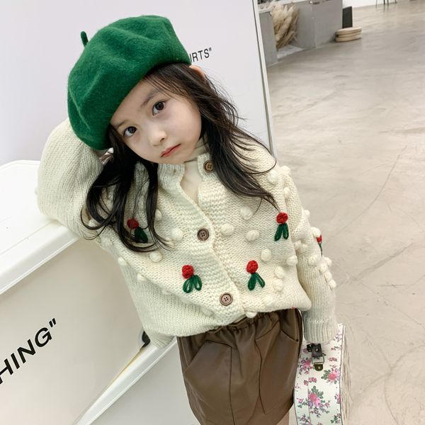 2022 handmade pompom baby girl loose sweater cardigan jacket childrens clothing toddler knitted sweater, Blue