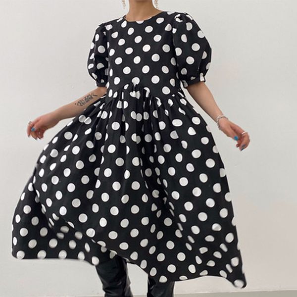 women big size black dot hollow out long dress round neck short puff sleeve loose fashion spring summer 2f0576 210510, Black;gray
women big size black dot hollow out long dress round neck short puff sleeve loose fashion spring summer 2f0576 210510, Black;gray