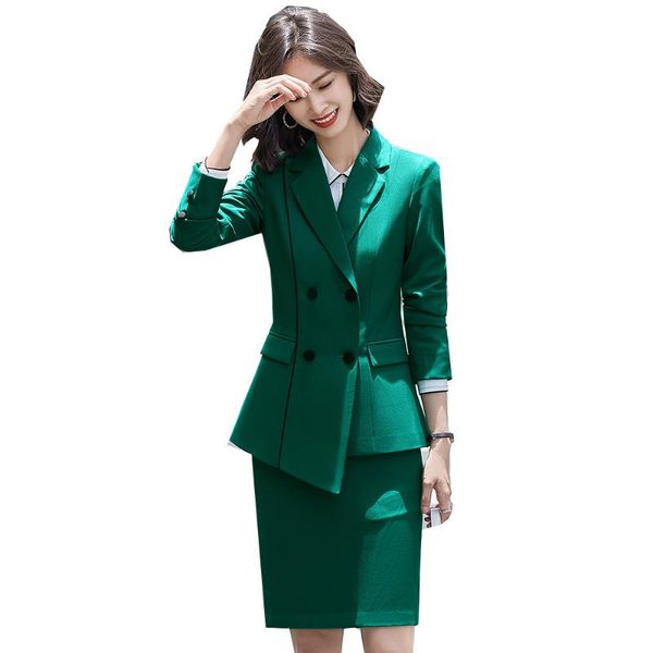 two piece dress green black double breasted ladies skirt suit women office formal business work wear s-5xl set, White
two piece dress green black double breasted ladies skirt suit women office formal business work wear s-5xl set, White