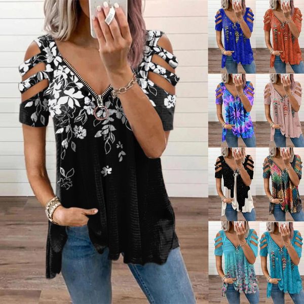 2021 european and american women's v-neck zipper pullover printing short sleeve loose t-shirt women's top, White
2021 european and american women's v-neck zipper pullover printing short sleeve loose t-shirt women's top, White