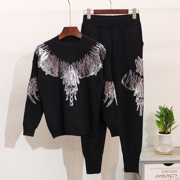 pant autumn fashion knitting suit women outfits sequins pullover sweater pencil pants set female casual loose knitted tracksuit 2pc, White
pant autumn fashion knitting suit women outfits sequins pullover sweater pencil pants set female casual loose knitted tracksuit 2pc, White
