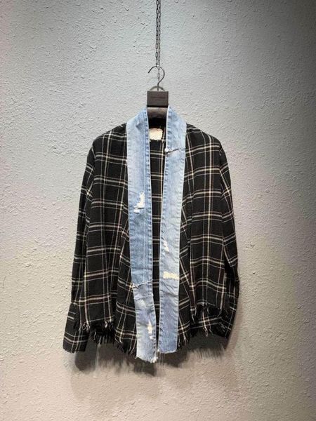 men's casual shirts men and women streetwear flannel plaid japanese cardigan kimino shirt, White;black
men's casual shirts men and women streetwear flannel plaid japanese cardigan kimino shirt, White;black