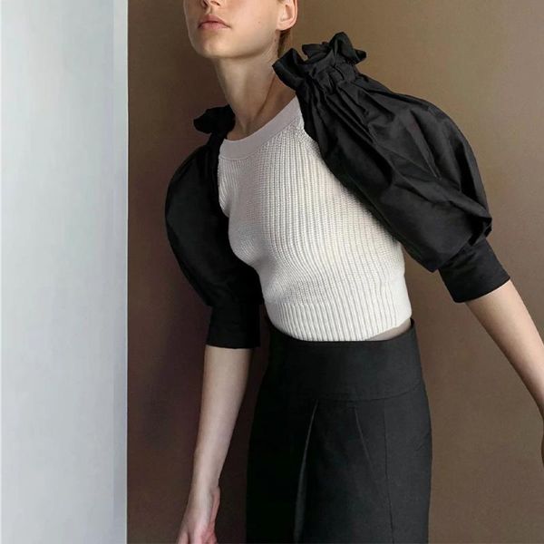 women's sweaters summer women contrast sweater knit loose-fitting round collar sleeves pullover elastic trim female pull, White;black
women's sweaters summer women contrast sweater knit loose-fitting round collar sleeves pullover elastic trim female pull, White;black