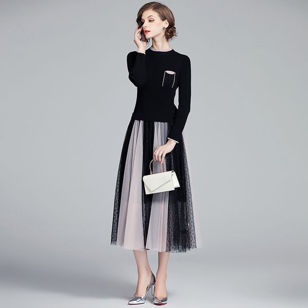 fashion women dress pleated sweater knit lace s es plus size lady mesh stretch midi long es 210427, Black;gray
fashion women dress pleated sweater knit lace s es plus size lady mesh stretch midi long es 210427, Black;gray
