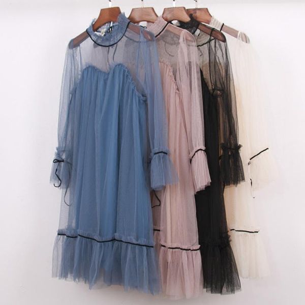 casual dresses korean sweet style women's clothing mesh loose spring autumn perspective flare sleeve woman dress vestidos femininos, Black;gray
casual dresses korean sweet style women's clothing mesh loose spring autumn perspective flare sleeve woman dress vestidos femininos, Black;gray