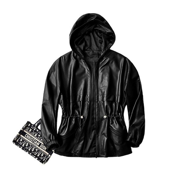 women's leather & faux shuchan hooded genuine jacket women korean autumn clothes sheepskin high street zipper pockets natural fur, Black
women's leather & faux shuchan hooded genuine jacket women korean autumn clothes sheepskin high street zipper pockets natural fur, Black