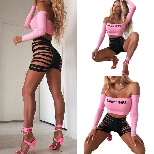 women's t-shirt pink letter print long-sleeved chest-wrapped short ladies tight clothing party nightclub wear, White
women's t-shirt pink letter print long-sleeved chest-wrapped short ladies tight clothing party nightclub wear, White