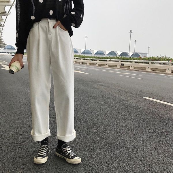 women's pants & capris korean loose high waist solid color jeans spring 2021 wide leg student straight, Black;white
women's pants & capris korean loose high waist solid color jeans spring 2021 wide leg student straight, Black;white