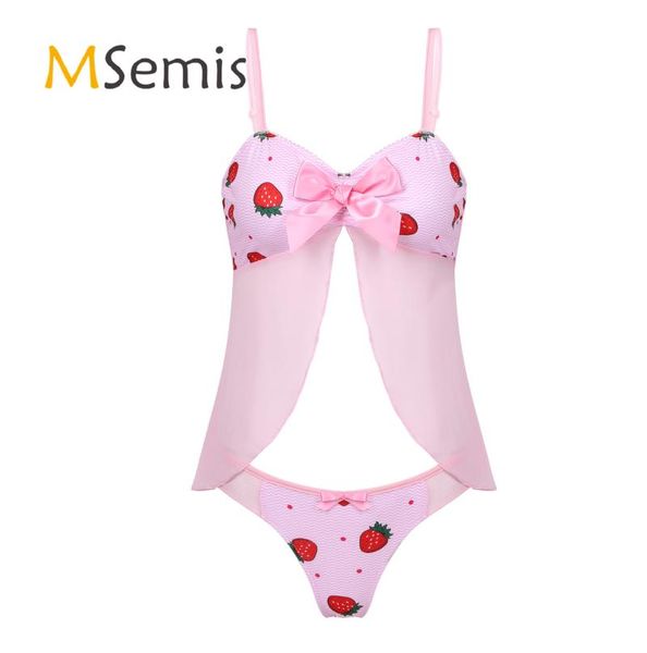 bras sets womens strawberry print striped lingerie set sleepwear split front mesh patchwork camisole with briefs nightwear, Red;black
bras sets womens strawberry print striped lingerie set sleepwear split front mesh patchwork camisole with briefs nightwear, Red;black