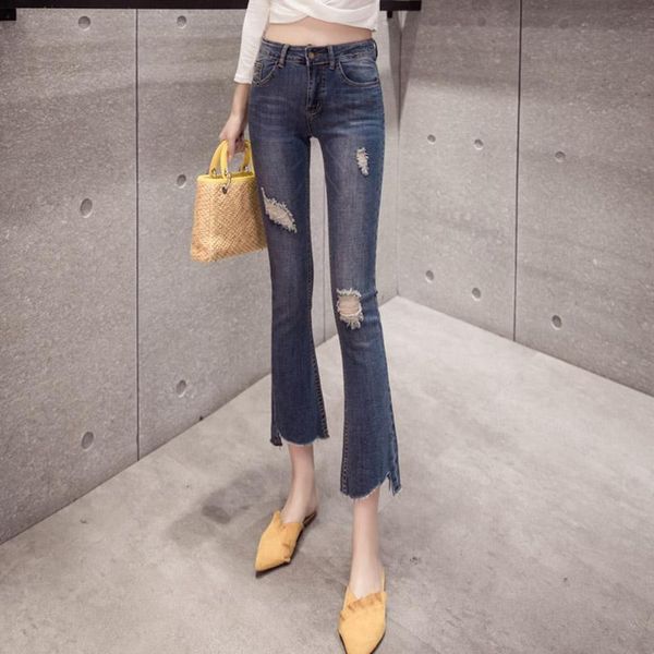 women's jeans flared pants high waist and thin versatile, Blue