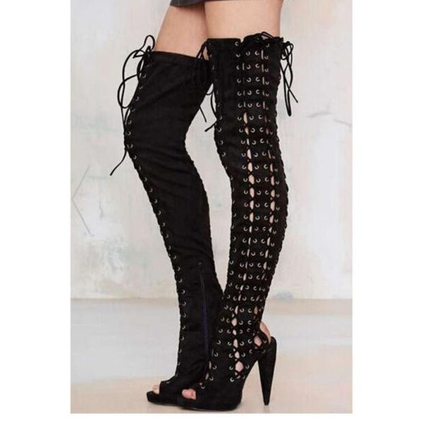 boots open toe black suede leather over knee gladiator spring fashion women cut-out spike heel long shoes
boots open toe black suede leather over knee gladiator spring fashion women cut-out spike heel long shoes