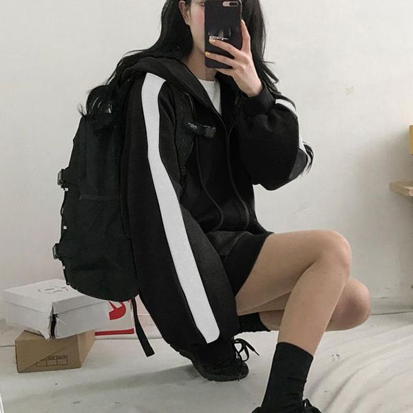 women's hoodies & sweatshirts zipper autumn casual solid korean version loose thin long-sleeved hooded female jacket coat women oversiz, Black
women's hoodies & sweatshirts zipper autumn casual solid korean version loose thin long-sleeved hooded female jacket coat women oversiz, Black