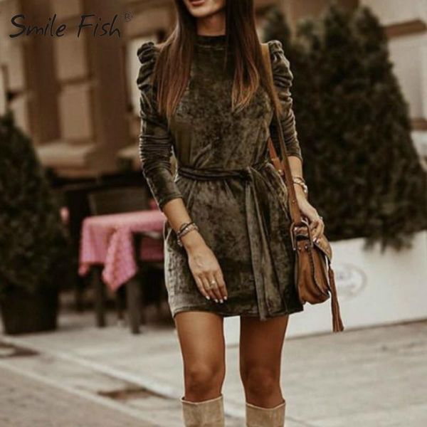 winter bodycon long puff sleeve velvet dress for women autumn casual office sashes female slim mini party dresses g2095, Black;gray
winter bodycon long puff sleeve velvet dress for women autumn casual office sashes female slim mini party dresses g2095, Black;gray