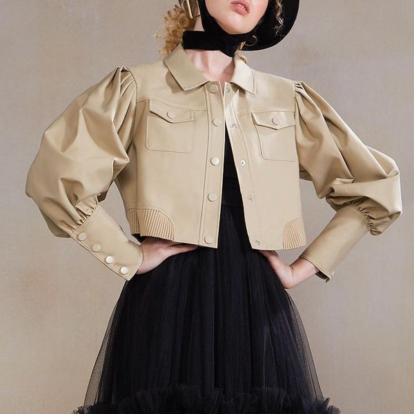 women's jackets windbreaker 2021 small temperament lapel bubble sleeve single breasted short casual jacket, Black;brown
women's jackets windbreaker 2021 small temperament lapel bubble sleeve single breasted short casual jacket, Black;brown