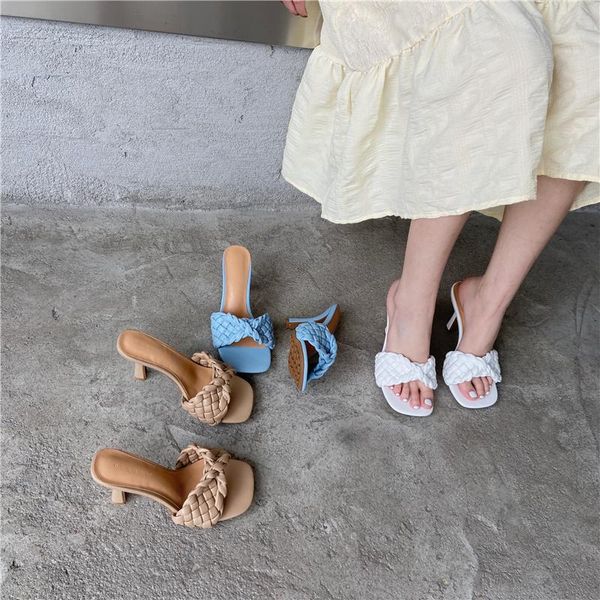 fashion hand-woven high-heeled sandals korean version of simple square toe outdoor slippers, Black
fashion hand-woven high-heeled sandals korean version of simple square toe outdoor slippers, Black
