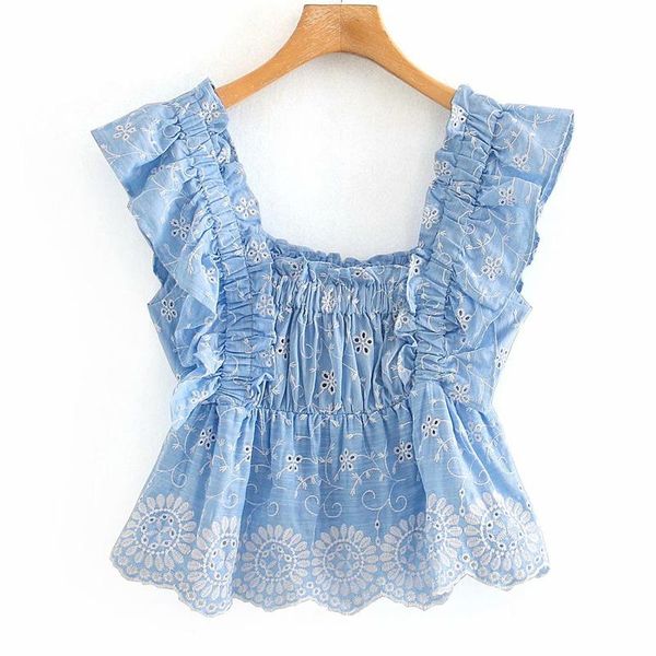 women's blouses & shirts 2021 women vintage blue summer ruffles short blouse female fashion hollow out embroidery flower elastic bust s, White
women's blouses & shirts 2021 women vintage blue summer ruffles short blouse female fashion hollow out embroidery flower elastic bust s, White