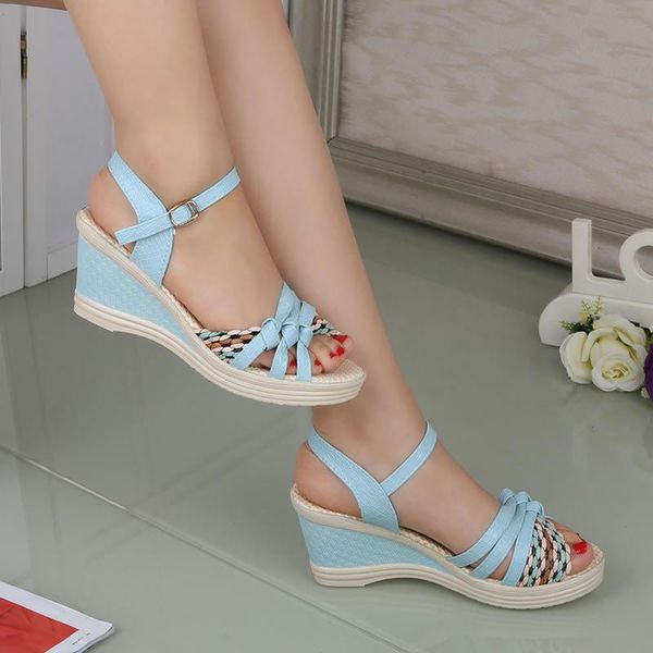 summer fashion comfortable women's sandals open toe color block buckle casual mature wedge high heels 35-41, Black
summer fashion comfortable women's sandals open toe color block buckle casual mature wedge high heels 35-41, Black