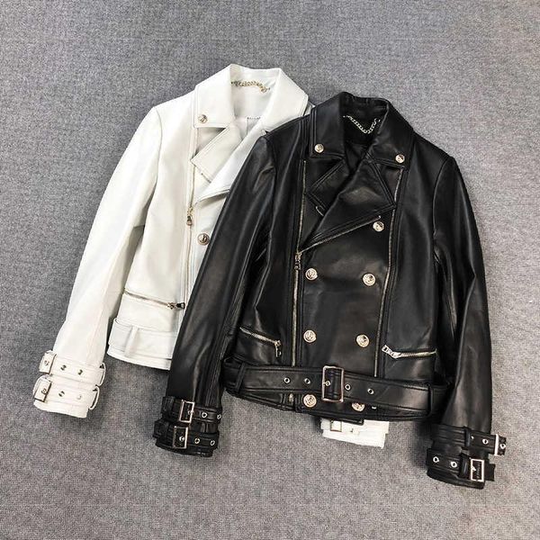 women's leather & faux winter autumn double-breasted coat genuine biker jackets for women b504, Black
women's leather & faux winter autumn double-breasted coat genuine biker jackets for women b504, Black