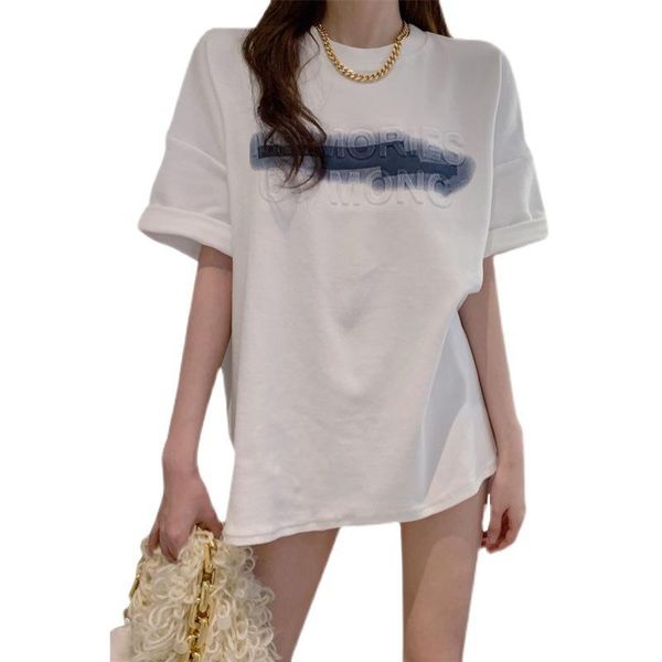 women's t-shirt summer white mid long loose korean short sleeve foam three dimensional printing trend
women's t-shirt summer white mid long loose korean short sleeve foam three dimensional printing trend