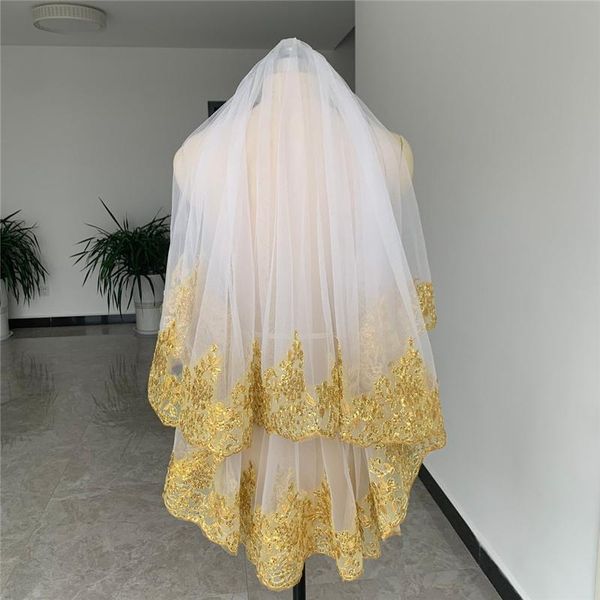 bridal veils 2t short gold sequins lace veil with comb two layers white ivory tulle wedding accessories for brides elbow length, Black
bridal veils 2t short gold sequins lace veil with comb two layers white ivory tulle wedding accessories for brides elbow length, Black
