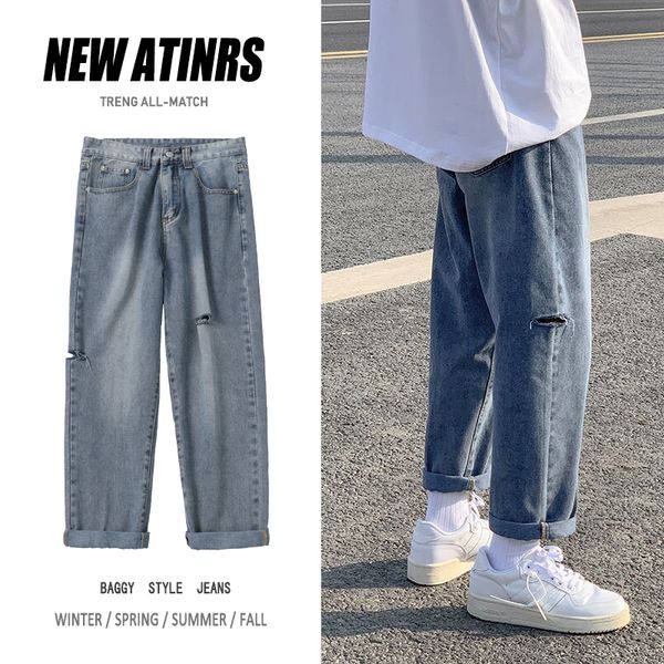 Straight Jeans Mens Fashion Washed Retro Ripped Jeans Pants Men Streetwear Loose Hip-hop Hole Denim Trousers Mens -2XL, Blue 
Straight Jeans Mens Fashion Washed Retro Ripped Jeans Pants Men Streetwear Loose Hip-hop Hole Denim Trousers Mens -2XL, Blue