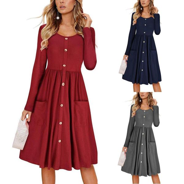 casual dresses 2021 fall women's long sleeve dress fashion pure color button pocket o-neck knee-length vestido, Black;gray
casual dresses 2021 fall women's long sleeve dress fashion pure color button pocket o-neck knee-length vestido, Black;gray
