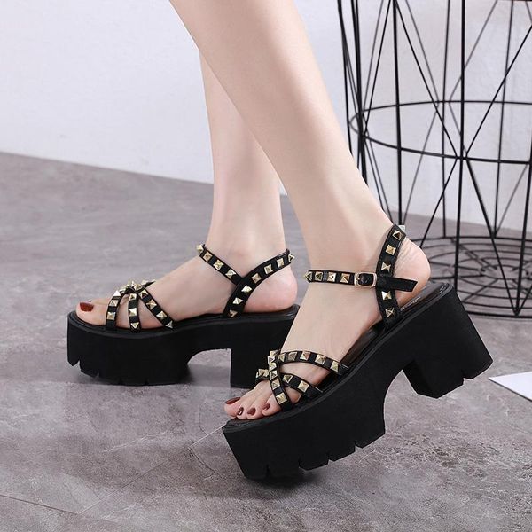 sandals summer heightening exquisite rivet one word buckle ladies european and american high heels waterproof platform., Black
sandals summer heightening exquisite rivet one word buckle ladies european and american high heels waterproof platform., Black