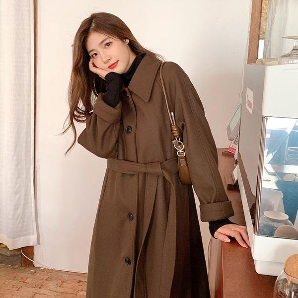 women's wool & blends 2021 winter autumn elegant coat korean fashion long tweed double-sided with belt warm wrap drape office coats, Black
women's wool & blends 2021 winter autumn elegant coat korean fashion long tweed double-sided with belt warm wrap drape office coats, Black