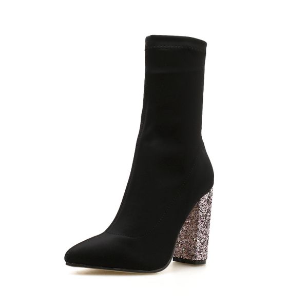 2021 summer women boots spring autumn thick high heels ankle boots elastic tube socks bling heeled booties fashion lady shoes, Black
2021 summer women boots spring autumn thick high heels ankle boots elastic tube socks bling heeled booties fashion lady shoes, Black