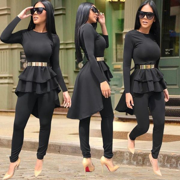 women's two piece pants 2021 autumn irregular casual set women fashion ruffles long sleeve and pencil suits, White
women's two piece pants 2021 autumn irregular casual set women fashion ruffles long sleeve and pencil suits, White