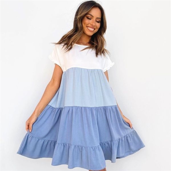 summer holiday mini dress 2021 women o neck short sleeve color patchwork ruffles basic beach dresses vestido sundress streetwear, Black;gray
summer holiday mini dress 2021 women o neck short sleeve color patchwork ruffles basic beach dresses vestido sundress streetwear, Black;gray