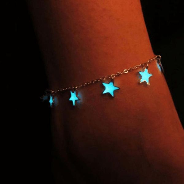 link, chain european and american beach wind blue pentagonal star tassel ankle luminous bracelet ornament, Black 
link, chain european and american beach wind blue pentagonal star tassel ankle luminous bracelet ornament, Black