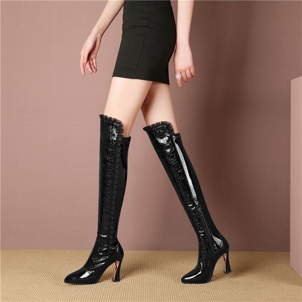 2021 patent leather over the knee boots women autumn winter high heel party shoes woman boots1, Black
2021 patent leather over the knee boots women autumn winter high heel party shoes woman boots1, Black
