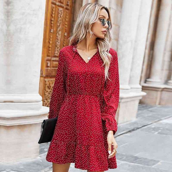 ladies spring summer polka dot print dress women 2021 new casual lace up v neck full sleeve slim short dress 210322, Black;gray
ladies spring summer polka dot print dress women 2021 new casual lace up v neck full sleeve slim short dress 210322, Black;gray