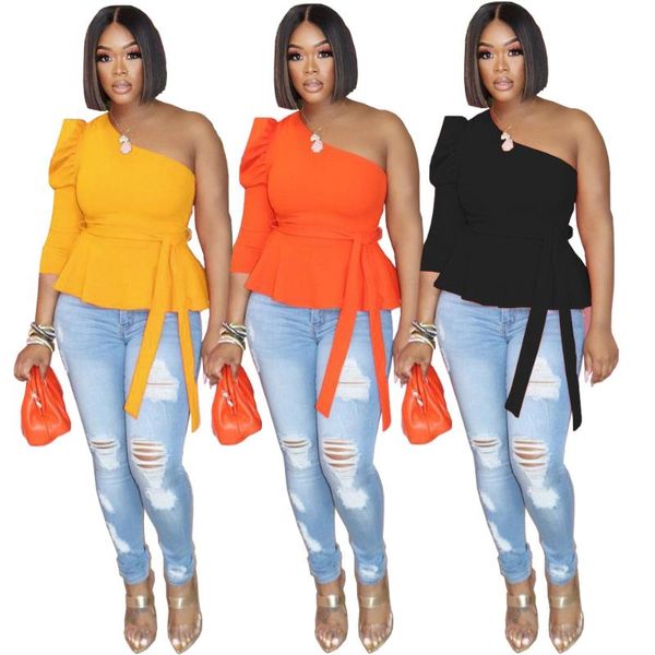 women's t-shirt 10yt3265 summer fashion all kinds of temperament pure color dress diagonal shoulder bubble sleeve cute top, White
women's t-shirt 10yt3265 summer fashion all kinds of temperament pure color dress diagonal shoulder bubble sleeve cute top, White