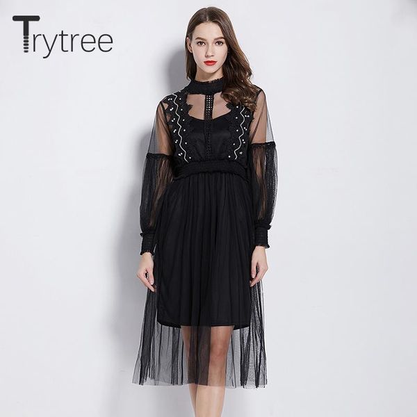 casual dresses trytree summer autumn black dress mesh romantico women a-line lantern sleeve elastic waistband knee-length, Black;gray
casual dresses trytree summer autumn black dress mesh romantico women a-line lantern sleeve elastic waistband knee-length, Black;gray
