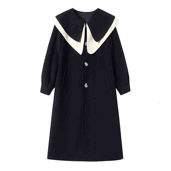 2021 winter double-sided cashmere wool coat medium long navy collar black women's autumn and thick
2021 winter double-sided cashmere wool coat medium long navy collar black women's autumn and thick