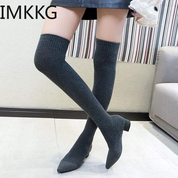 boots 2021 women casual over-the-knee shoes elastic fabric high heels pumps dress winter warm snow botas mujer, Black 
boots 2021 women casual over-the-knee shoes elastic fabric high heels pumps dress winter warm snow botas mujer, Black
