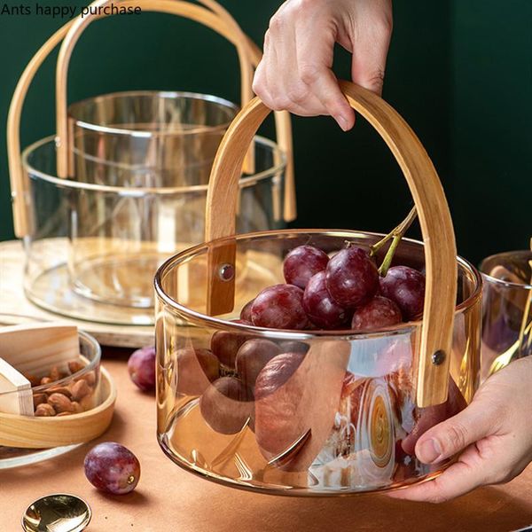 dishes & plates nordic living room glass fruit plate transparent ice bucket salad bowl home use storage basket with wooden handle 
dishes & plates nordic living room glass fruit plate transparent ice bucket salad bowl home use storage basket with wooden handle