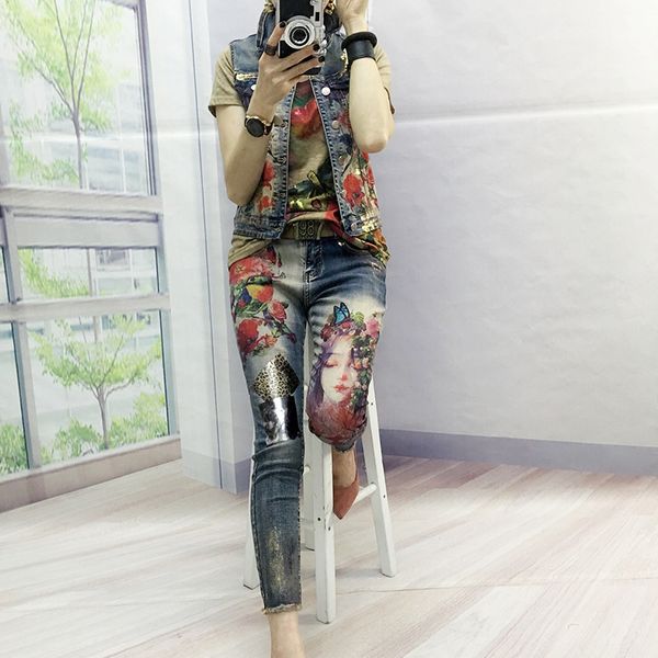 fashion sport suit heavy industry has elastic vest + 9-point jeans women's two-piece, Gray
fashion sport suit heavy industry has elastic vest + 9-point jeans women's two-piece, Gray