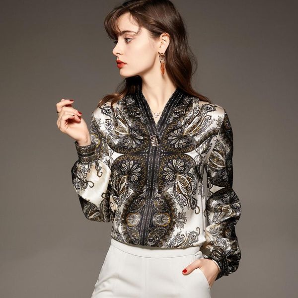 women's blouses & shirts 100% silk shirt v neck long lantern sleeves printed fashion pullover blouse camisas, White
women's blouses & shirts 100% silk shirt v neck long lantern sleeves printed fashion pullover blouse camisas, White