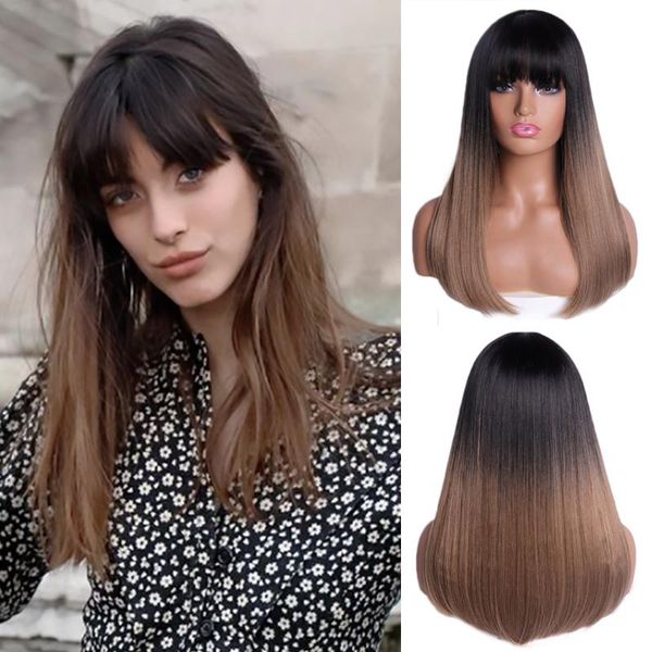 synthetic wigs linghang dark brown medium long bob with bangs layered hair natural straight for women high temperature, Black
synthetic wigs linghang dark brown medium long bob with bangs layered hair natural straight for women high temperature, Black